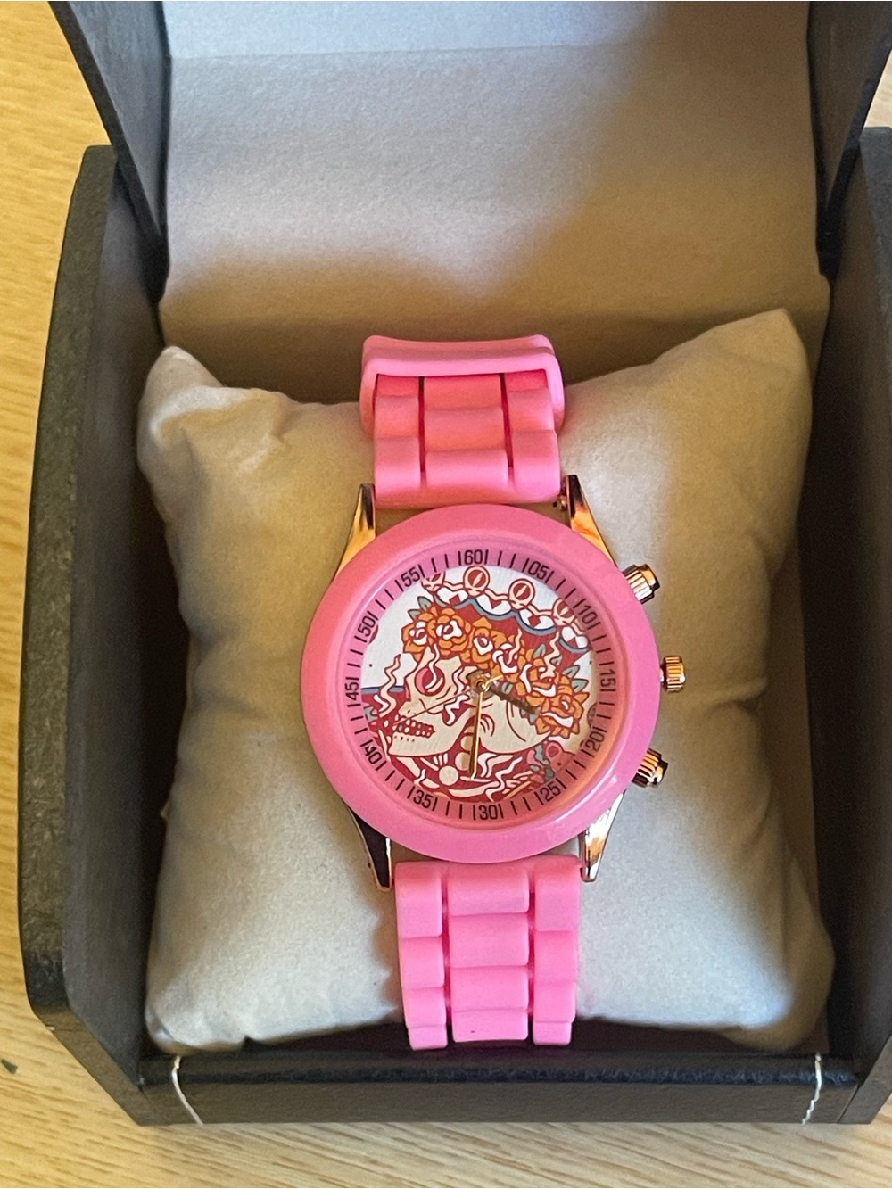 Pink Grateful Dead Floral Skull Silicone Strap Watch - Unbranded